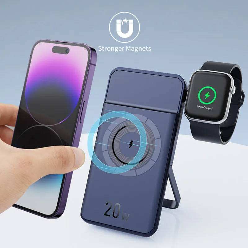 Kc Alimentatore Mobile Portatile 10000Ma Per Apple Watch Wireless Charging Bank 2-In-1 Magsafe Fast Charge