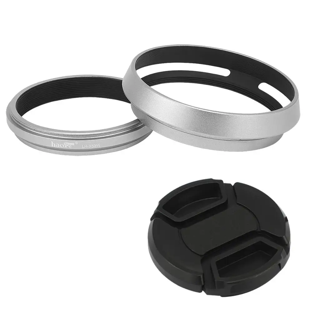 Haoge Hg-Lh-X53W 3In1 Lens Hood Con Anello Adattatore Con Cap Set Per Fujifilm X70 X100 X100S X100T X100F X100V Macchina Fotografica Argento
