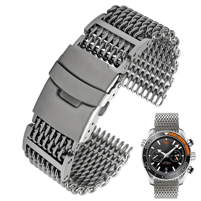 20/22/24Mm Steel Dive Shark Mesh Per Cinturino Per Orologio Milanese Cinturino Per Tessitura Doppio Cinturino A Scatto Per Breitling Omega