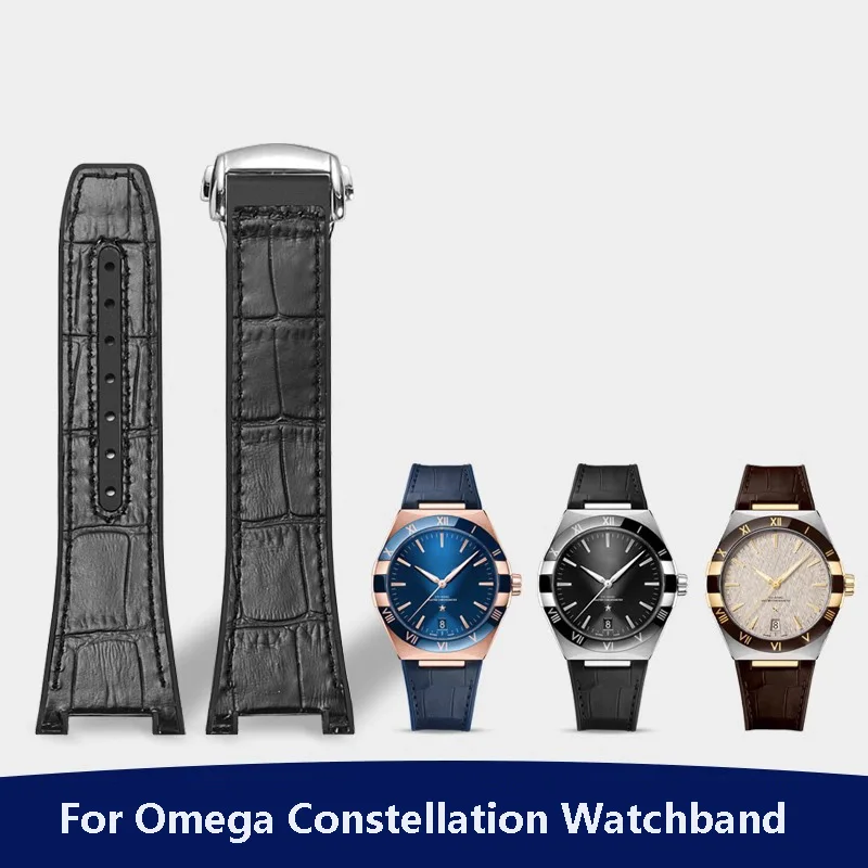Per Omega Constellation 41Mm Cinturino Manhattan 39Mm Fluoroelastomero Gomma Pelle Bovina Maschio Orologio Notch Cinturino Cinturino
