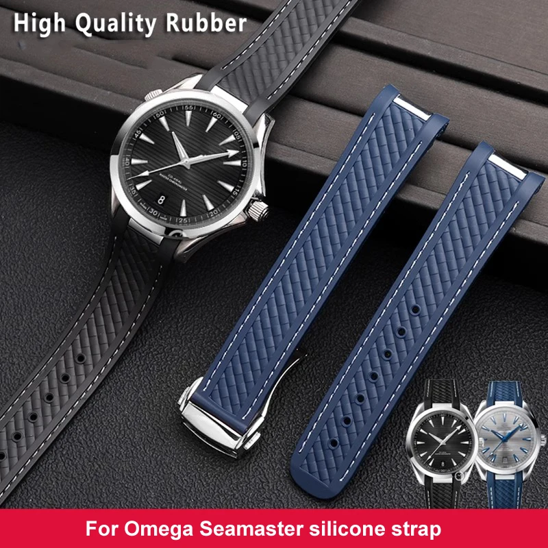 Cinturino In Gomma Siliconica Per Omega Seamaster 300 At150 Aqua Terra Ultra Light 8900 Fibbia In Acciaio Bracciali Con Cinturino Blu 20Mm