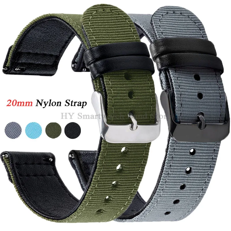 Cinturino Per Orologio In Nylon + Pelle Da 20Mm Per Seiko Per Bracciale A Sgancio Rapido Omega Cinturino Da Polso Da Donna Per Huawei Watch Gt2 Gt3 42