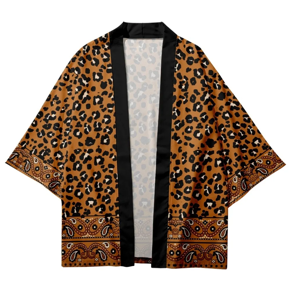Leopard Anacardi Blossom Print Yukata Uomo Donna Moda Cardigan Haori Asian Beach Clothes Harajuku Kimono Cosplay Giapponese