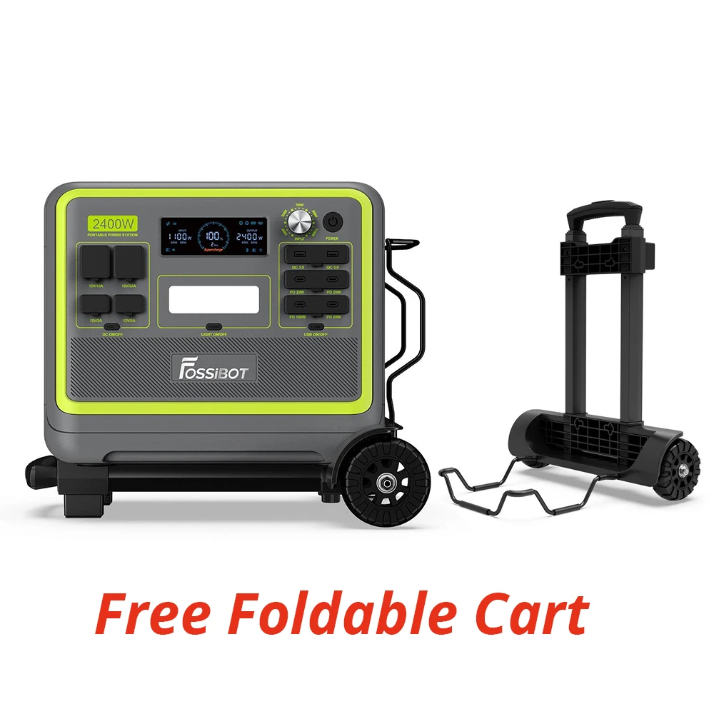 Carrello Pieghevole Fossibot F2400 Gratuito Con Fossibot F2400 Centrale Elettrica Portatile 048Wh Lifepo4 Batteria 2400W Uscita Generatore Solare
