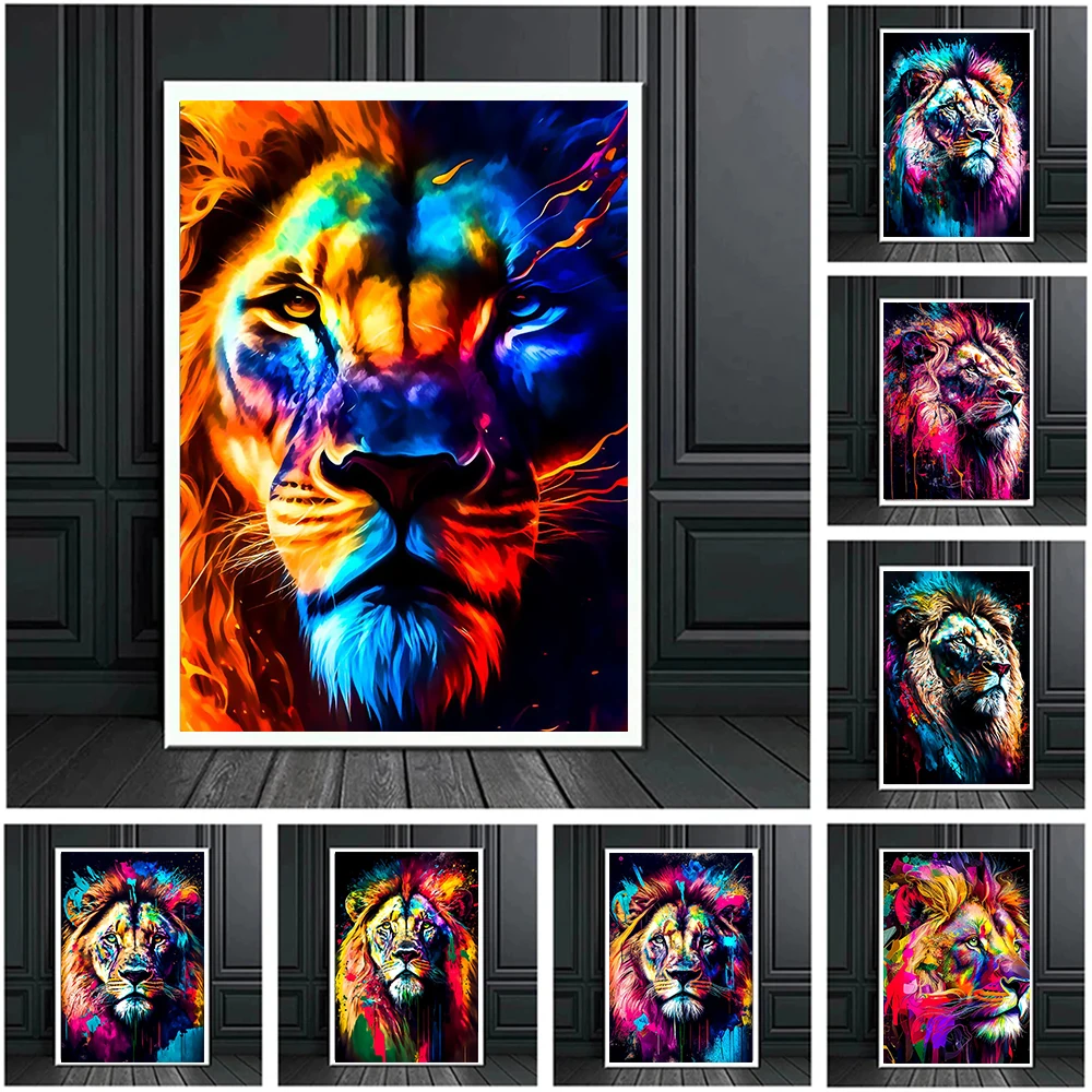 Abstract Lion King Poster Colorati Stampe Per Soggiorno Home Decor Graffiti African Wild Animal Canvas Painting Wall Art Gift