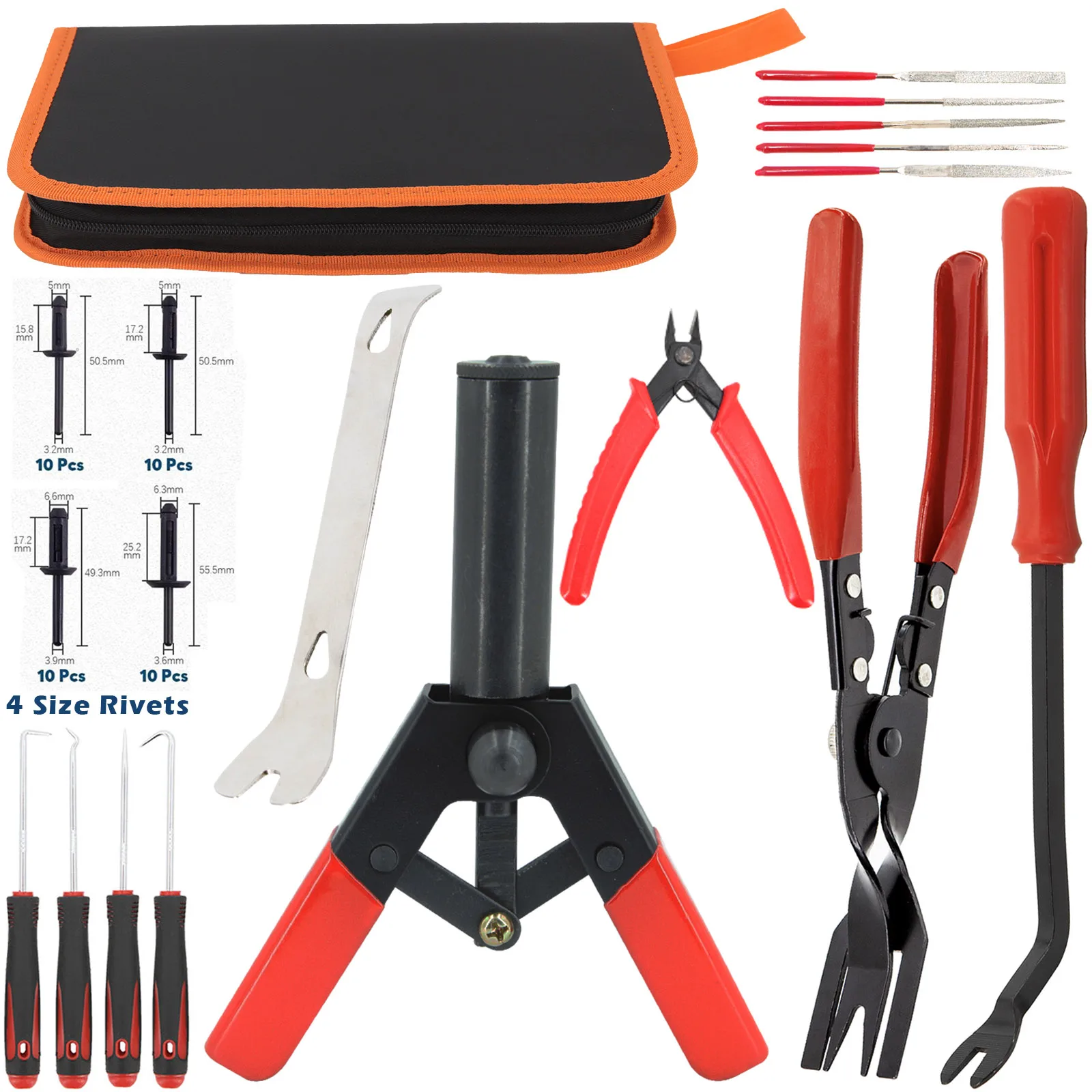 Poly Pop Rivet Gun Tool Kit Clip Pinze Per La Rimozione Safe Metal Plastic Fastener Remover Wire Cutter Mini Diamond Needle File Set