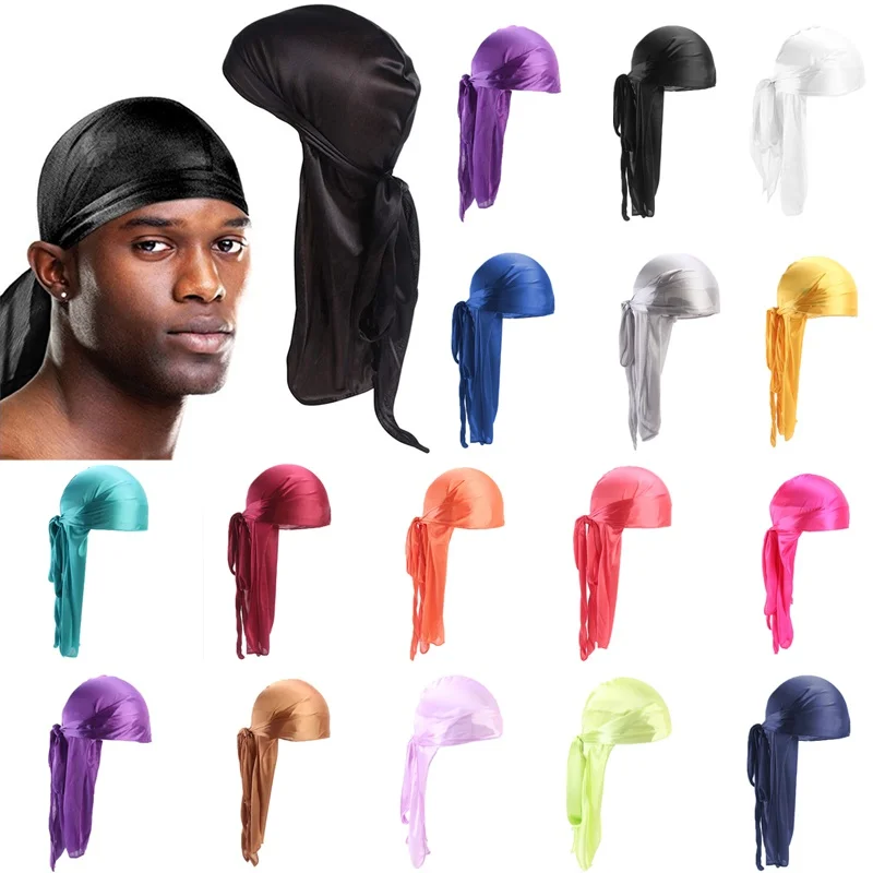 Cappello Da Uomo Lungo Imitazione Serica Durags Bandane Turbante Parrucche Doo Satin Durag Biker Copricapo Fascia Du-Rag Chemio Cap Cappello Da Pirata