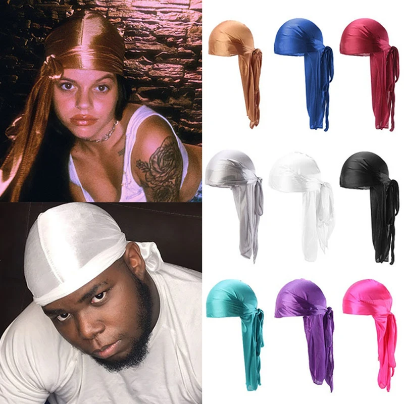 Cappello Da Uomo Lungo Imitazione Serica Durags Bandane Turbante Parrucche Doo Satin Durag Biker Copricapo Fascia Du-Rag Chemio Cap Cappello Da Pirata