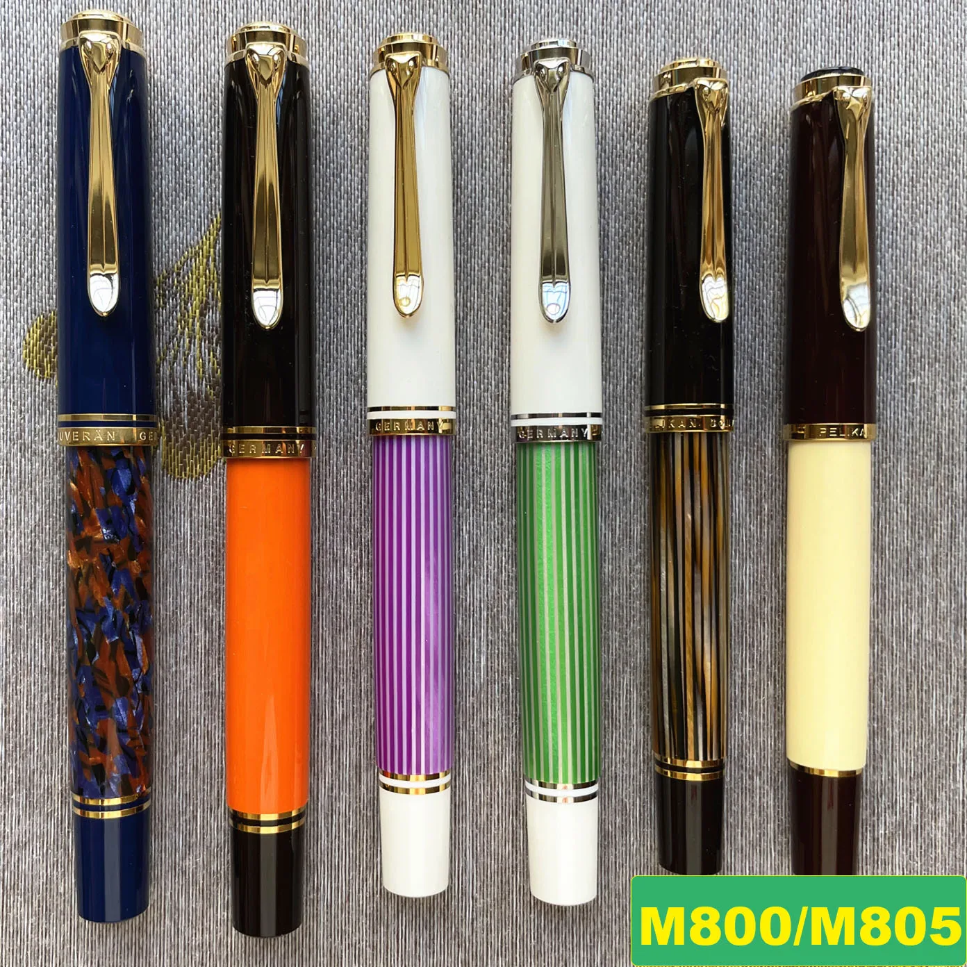 Tedesco Originale Pelikan M800/M805 18K Oro Pennino Pistone Penna Stilografica Nero Verde Striscia Blu Striscia Imperatore Serie Regalo Aziendale