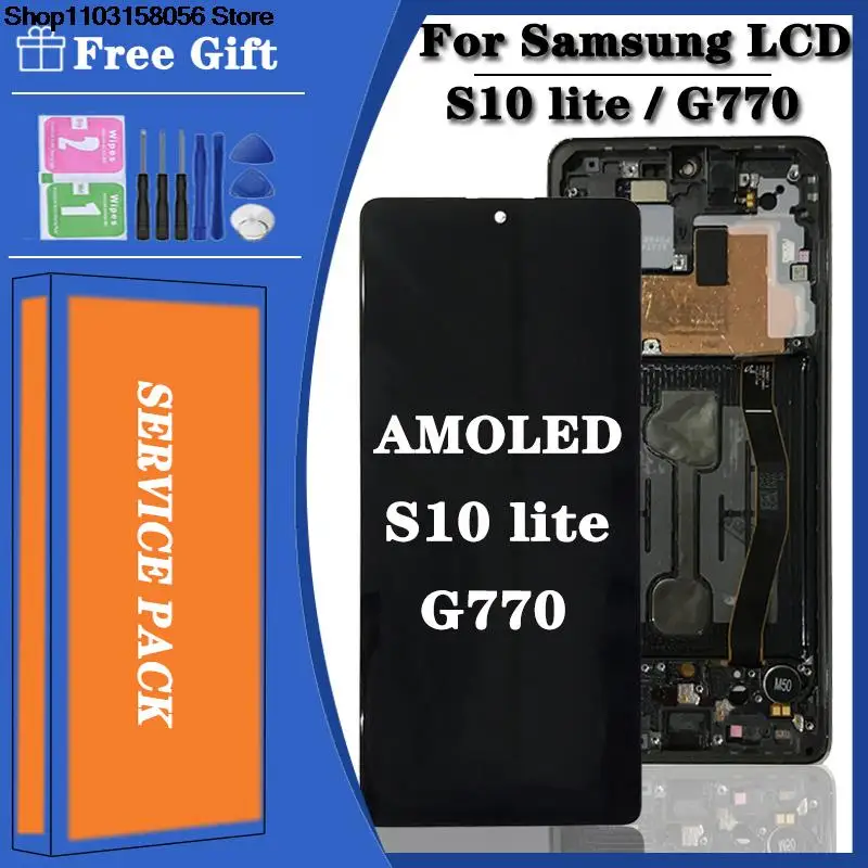 Amoled Para Samsung Galaxy S10 Lite G770 Sm-G770F Sm-G770F/Ds Display Lcd Tela De Toque Digitador Assembleia Fita Adesiva