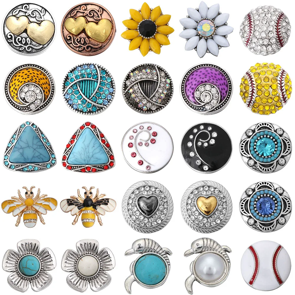 5Pcs/Lot New 18Mm Snap Buttons Jewelry Rhinestone Mixed Flower Snap Button Jewelry Fit 18Mm Snap Bracelet Necklace Jewelry