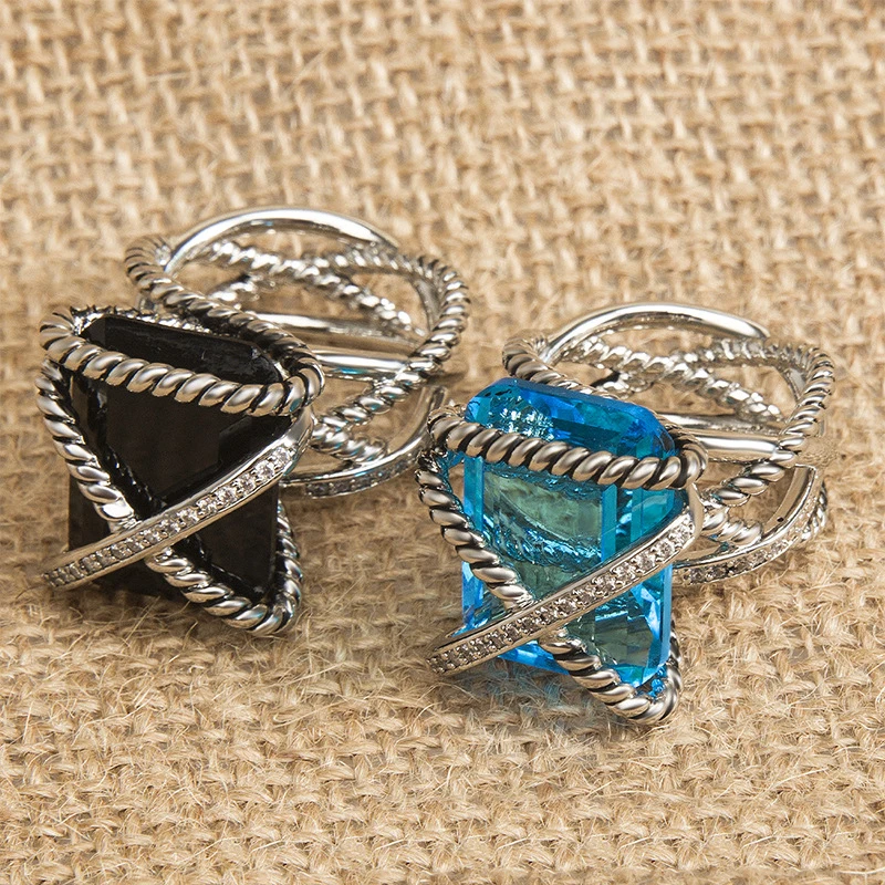 2023 Popolare Europeo E Americano Dy Button Wire 20 X15Mm Cable 9025 Silver Ring Vendita Calda Cross Button Wire Ring Gift