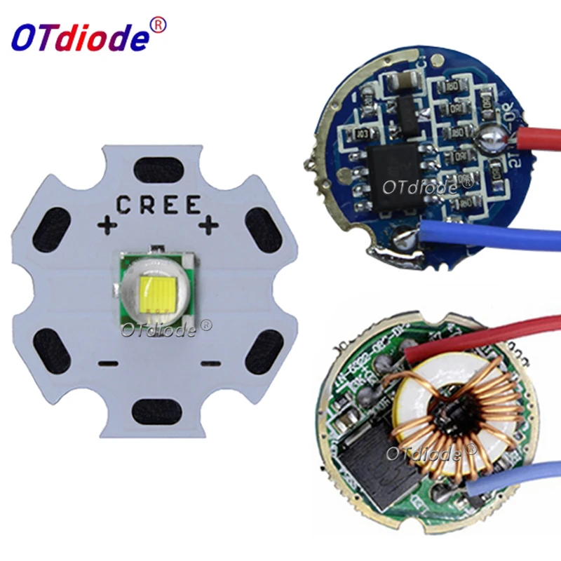 Cree Xml Xm-L T6 10W Ad Alta Potenza Led Emettitore Bianco Freddo Diodo 16/20Mm Pcb + 17 Mm/22Mm Dc3.7V 12V Driver