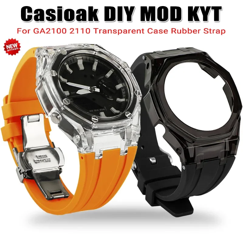Per Casioak Mod Kit Ga2100 2110 Custodia Trasparente Cinturino In Gomma Per Casio Casioak Cinturino In Metallo Fibbia Accessori Di Ricambio