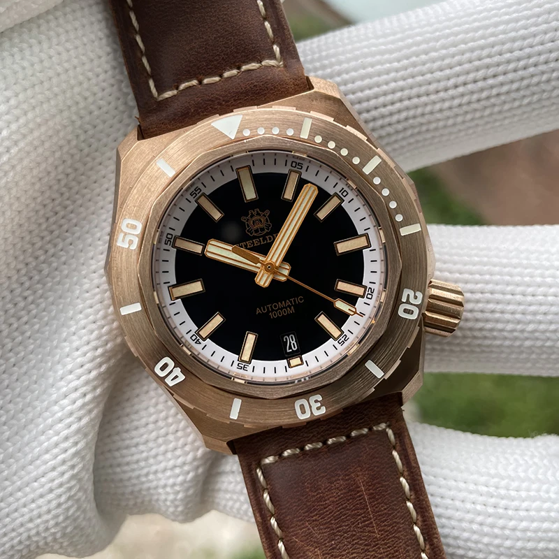 Steeldive Mens Diver Watches Uomo Bronzo Orologio Da Polso Meccanico Automatico Militare Dive1000M Impermeabile C3 Zaffiro Luminoso Nh35