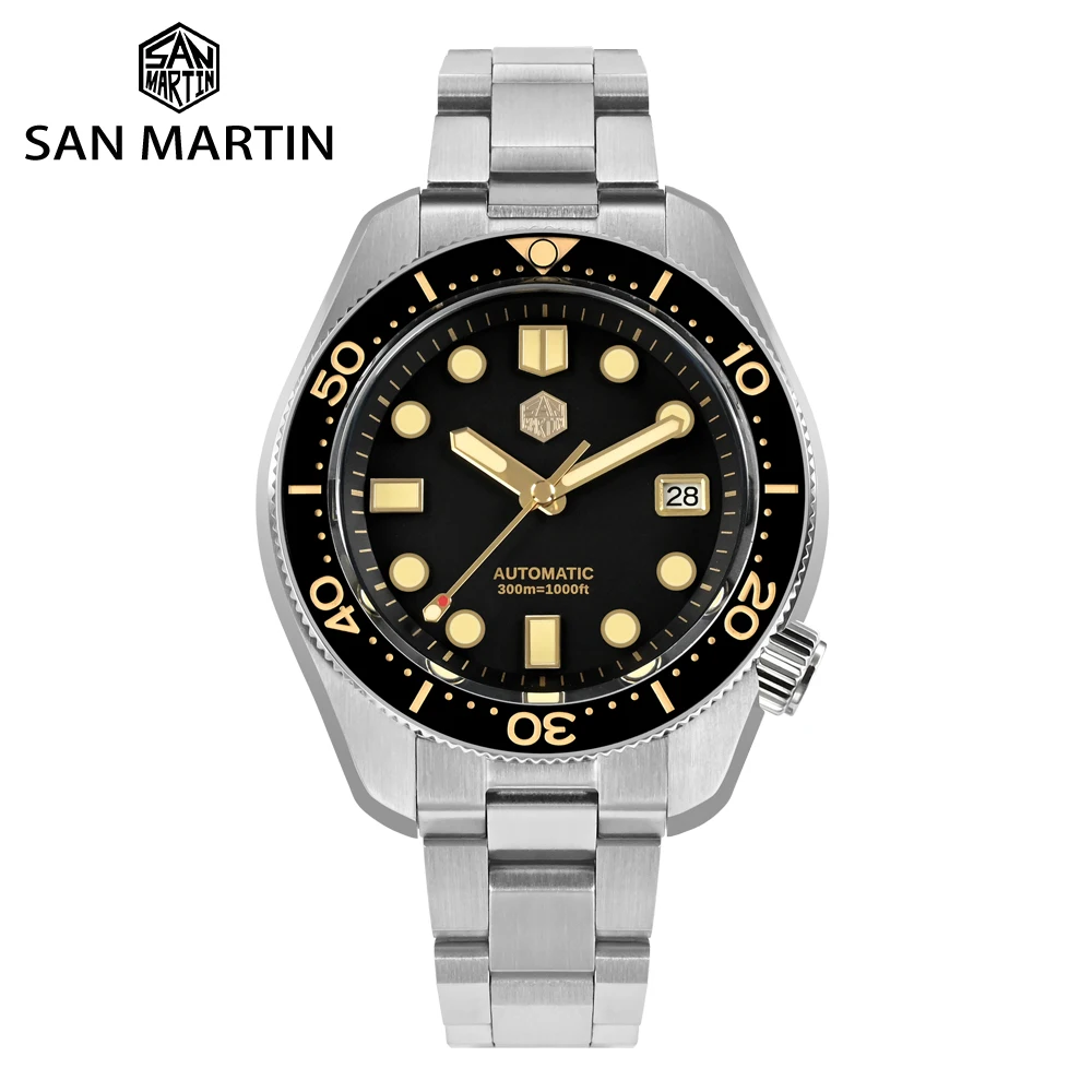 San Martin Design 44Mm Orologio Subacqueo Da Uomo Mm300 Sport Steel Vintage Nh35 Zaffiro Meccanico Automatico Impermeabile 300M Lum Sn0087