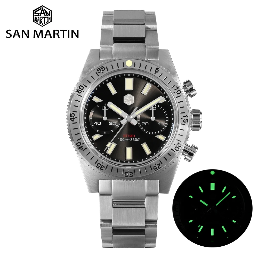 San Martin Fashion Men Watch 62Mas Cronografo 40Mm Business Luxury Seagull St1901 Manuale Meccanico Zaffiro 10Bar Luminoso