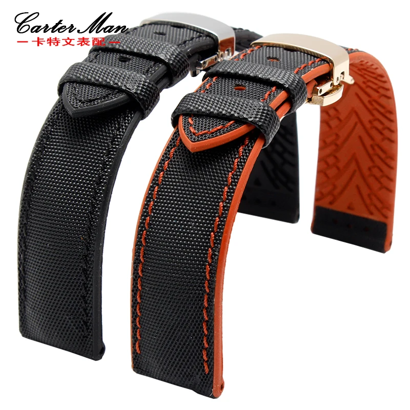 20Mm 22Mm 24Mm Cinturino Per Orologio In Pelle Di Nylon Cinturino Per Orologio Generale Nero Per Omega Seamster 300 Seiko Hamilton Certina )Bracelet
