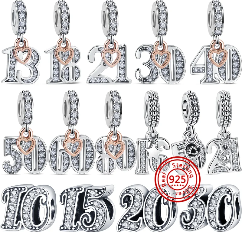 925 Sterling Silver Figure Arabo Numero 16 18 20 30 40 50Th Anniversary Beads Fit Originale Pandora Charms Bracciale Gioielleria Raffinata