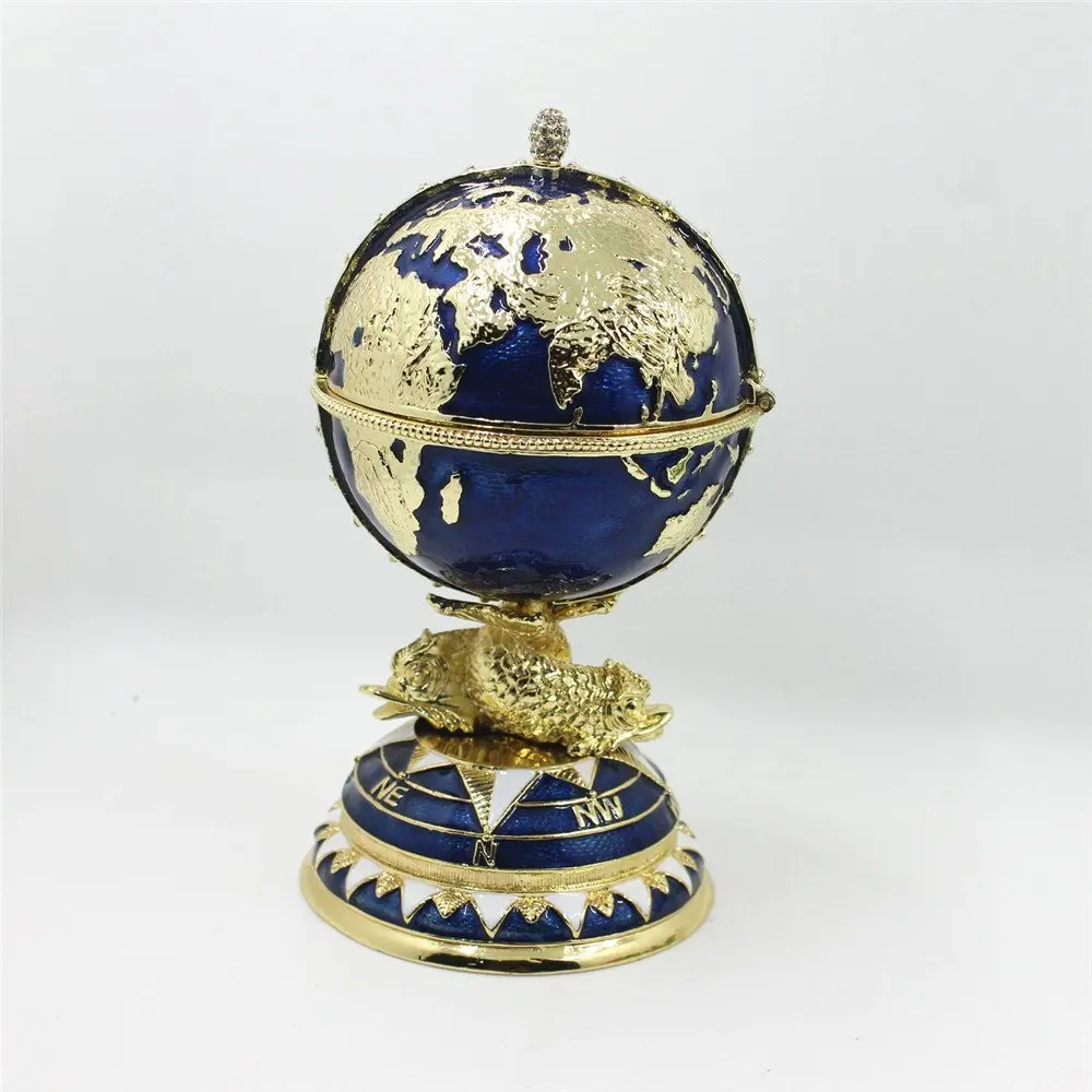 Fengshui Faberge Egg Trinket Box Con Il Globo E La Nave Scatola Decorativa Casa 2017 Decorativo Faberge Egg / Trinket Jewel Box