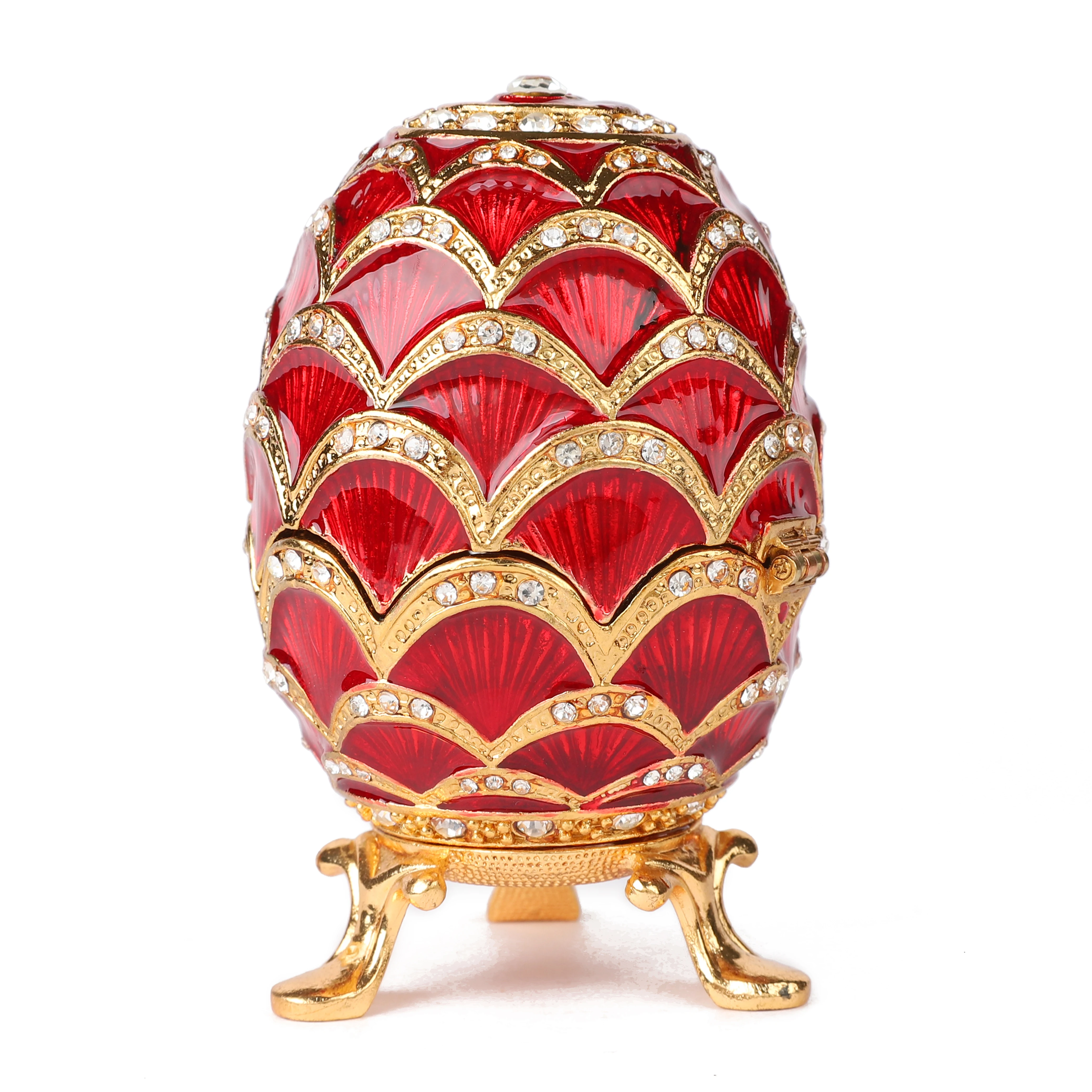 Qifu Design Di Colore Rosso Forma Di Uovo Di Fabergé Gioielli Trinket Box Decorazione Del Mestiere Del Regalo