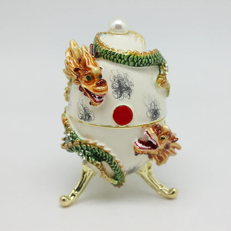 Shinnygifts New Style Double Dragon On The Egg Smalto Peltro Faberge Egg Gingillo Box Regali Di Pasqua
