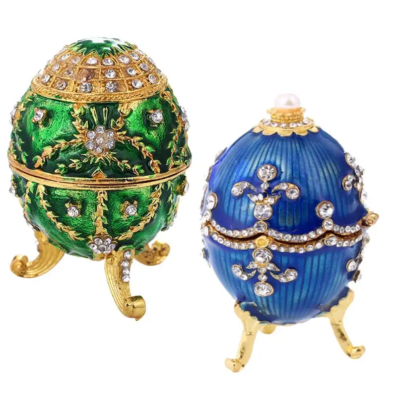 Crystal Green Faberge Easter Egg Russian Royal Jewellery Box Case Smalto Faberge Easter Egg Jewelry Box Wedding Ring Storage