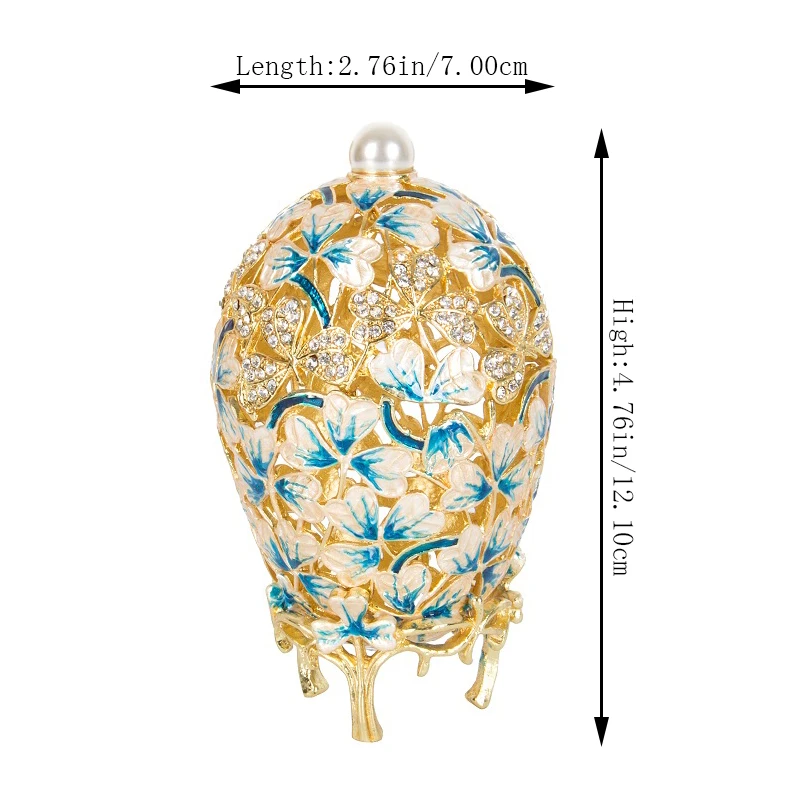 Qifu Bella Hollow Bianco Foglia Di Faberge Egg Jewelry Trinket Box Artigianato Decorazione