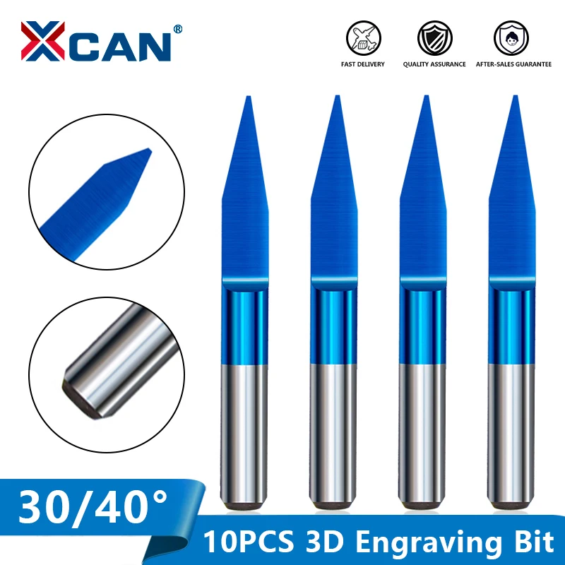 Xcan 10 Pcs Blu Rivestito V Forma Di Fresatura Cutter Fondo Piatto Carbide Pcb Incisione Bit Router Di Cnc Cutter 45/ 60/90 Gradi