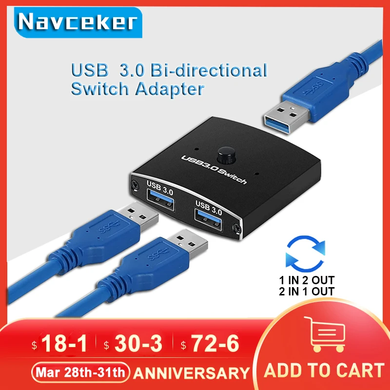 2023 Usb 3.0 Switch 2 Pc Selettore Interruttore Usb Scatola Switcher Bidirezionale Usb Switch Di Condivisione Usb 2 Computer Per Tastiera, Mouse