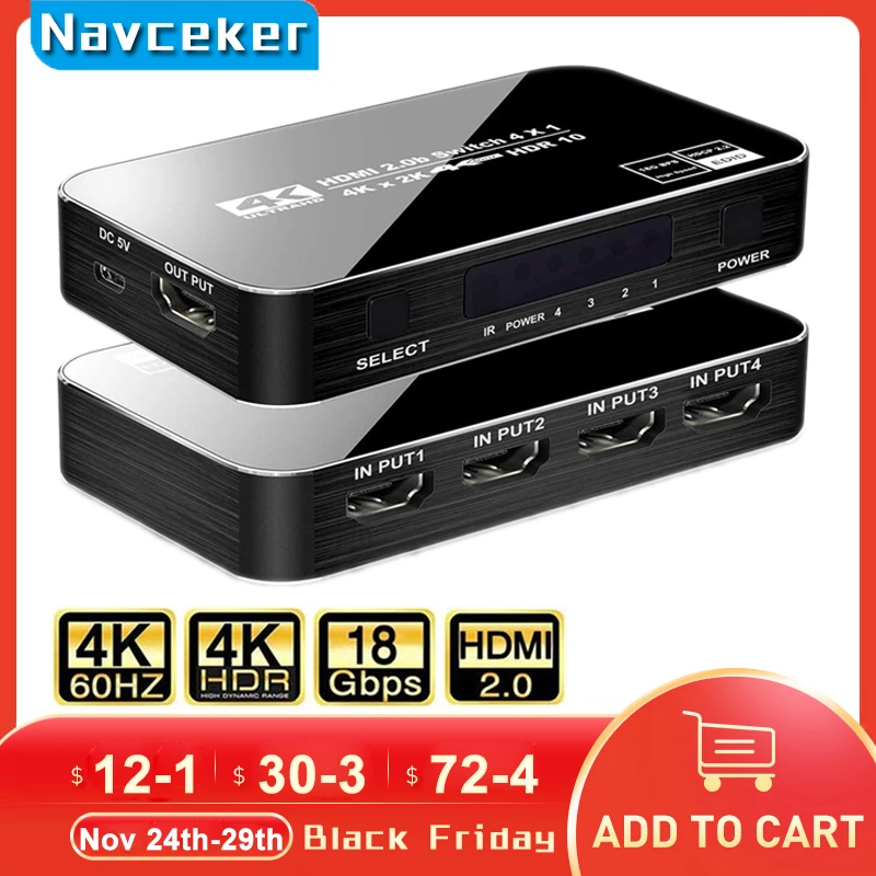 2023 Best 4K Hdmi Switch 2.0 Supporto Rgb 4:4:4 Hdr Hdmi Switch 4K 60Hz Hdmi 2.0 Switch Remote Ir Uhd 4 Porte Hdmi Switch Switcher