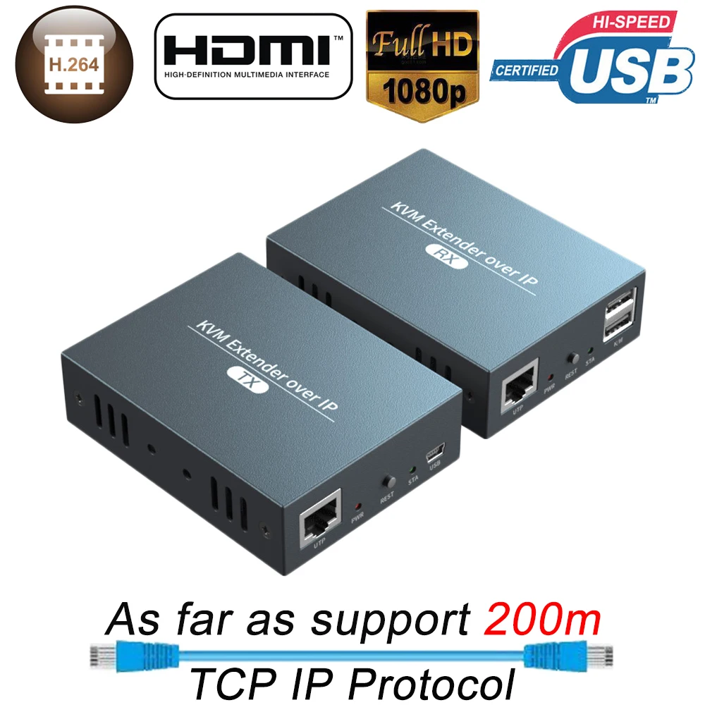 2023 Best Ip Network Hdmi Usb Keyboard Mouse Kvm Extender 200M Over Tcp Ip 1080P Hdmi Kvm Extender Tramite Cavo Rj45 Cat5E/6 Per Pc