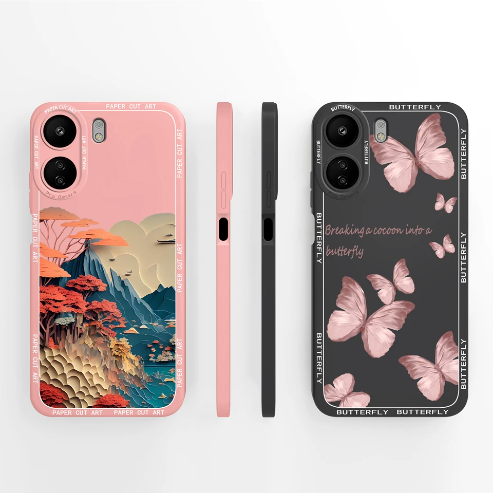 Per Redmi 10C 12C 13C Custodia Bella Farfalla Durevole Silicone Quadrato Antiscivolo Protettivo Per Xiaomi Redmi 10 C 12 C 13 C Coque