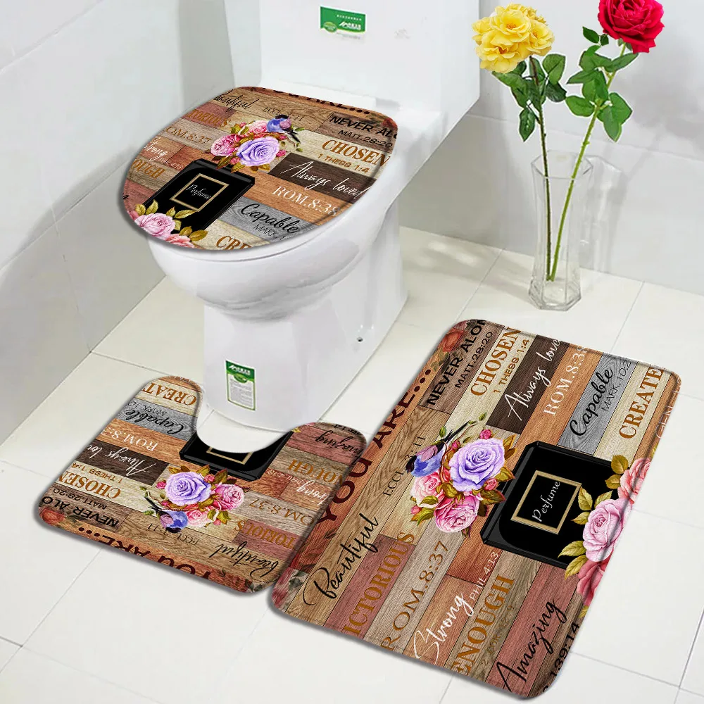 Set Di Tappetini Da Bagno Con Profumo Floreale Vintage Brown Wood Plank Flowers Fashion Girl Carpet Decorazioni Per Il Bagno Tappeti Antiscivolo Coper