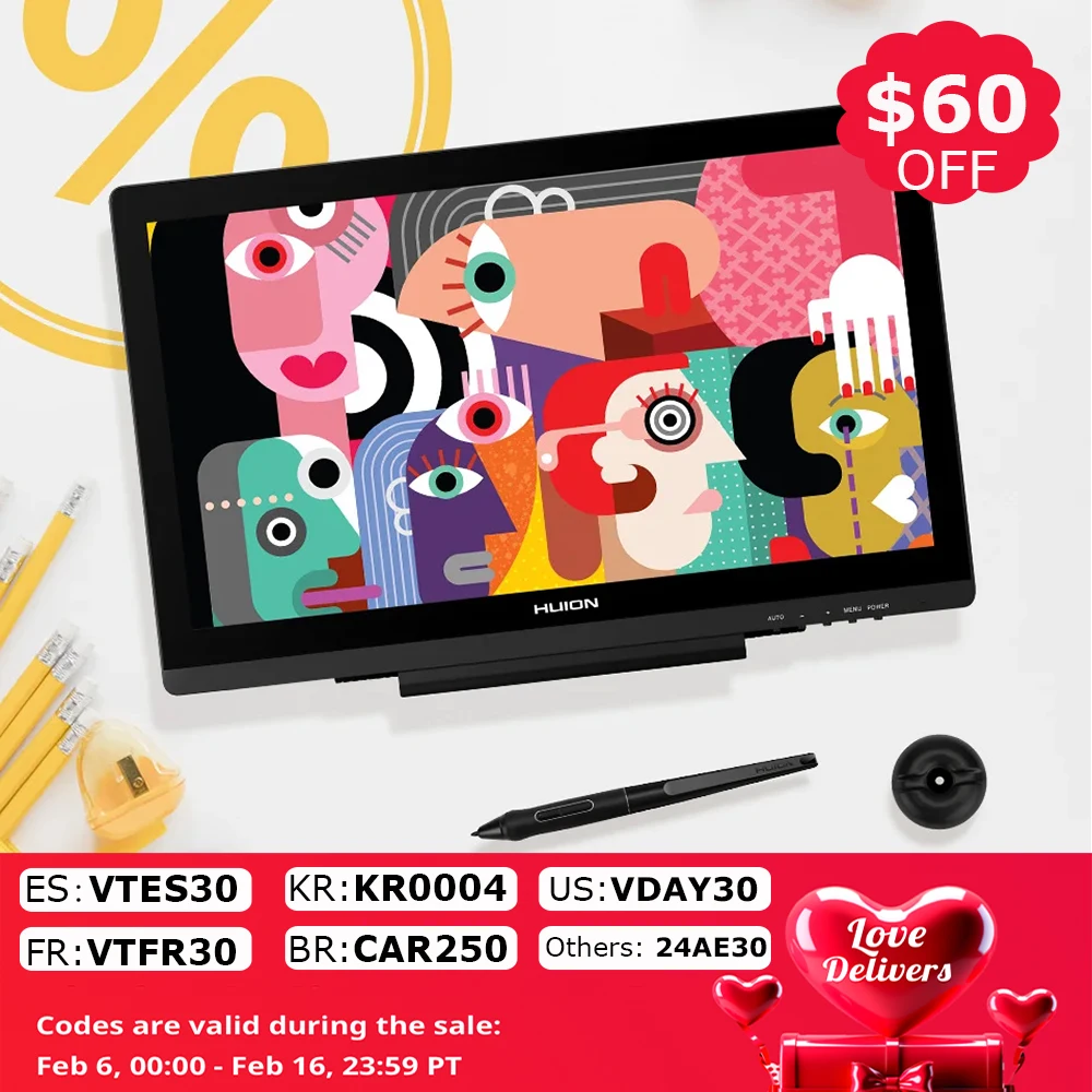 Kamvas 20 Huion Graphics Tablets Ag Glass Screen Display Tablet Da Disegno Da 19.5 Pollici 120% Srgb Funzione Di Inclinazione Stilo Senza Batteria
