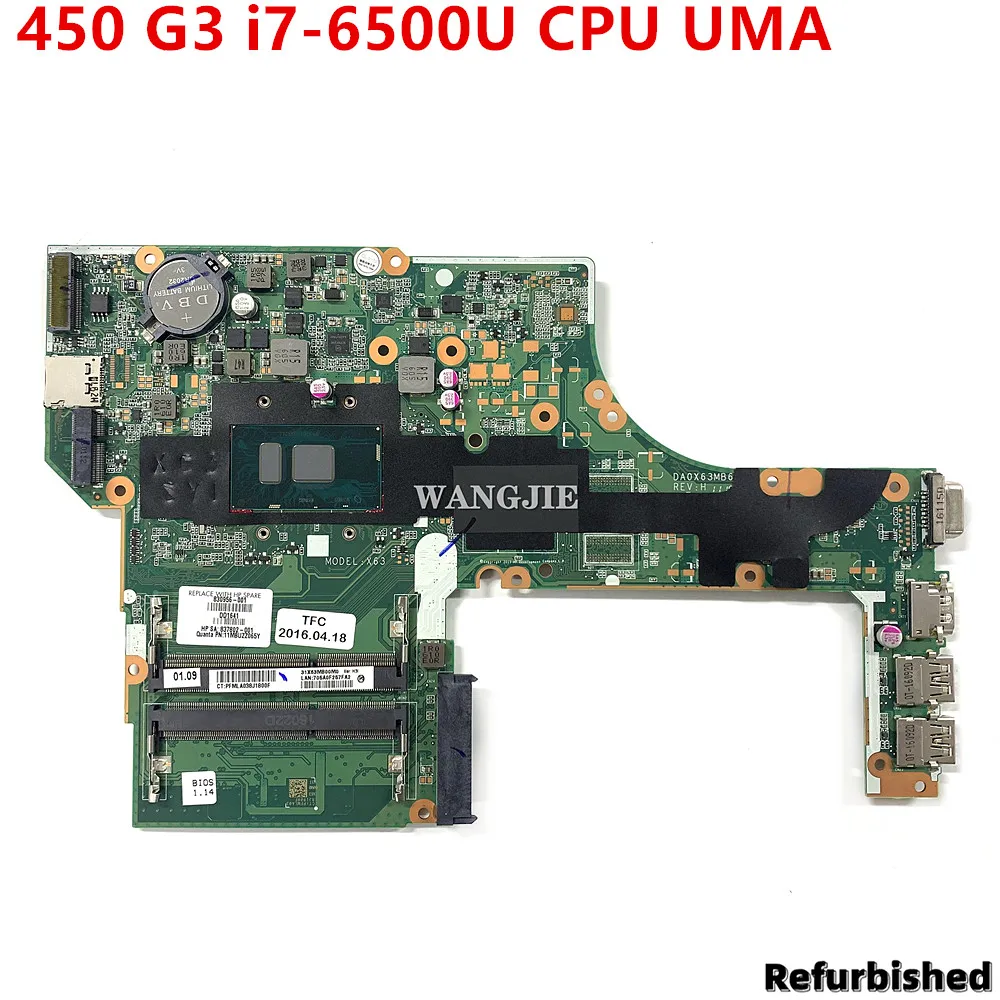 Ricondizionato Per La Scheda Madre Del Computer Portatile Hp Probook 450 G3 I7-6500U Cpu Uma 830956-601 830956-001 Muslimx63