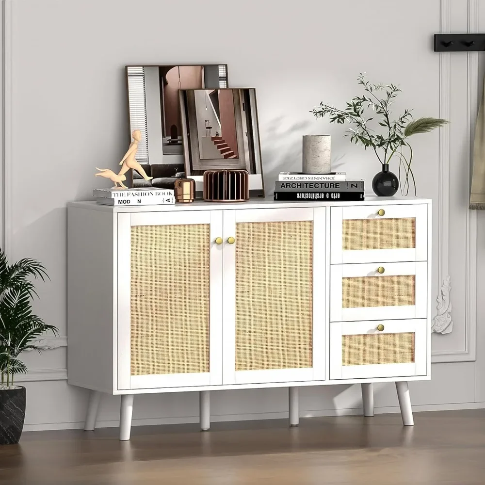Armadio In Rattan, Credenza Mobile Buffet Con 2 Ante, Credenza Con Mobiletto Portaoggetti In Legno Credenza Per Soggiorno