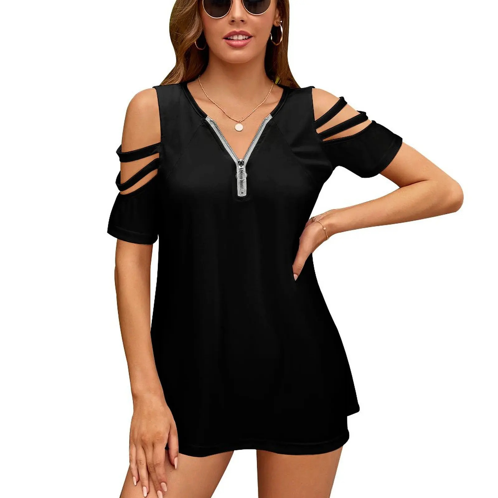 Abbazia Brick Road New Fashion Zip Off Spalla Top Manica Corta Camicia Da Donna Abbazia Brick Road Brick Road Dorley Mago Malvagio