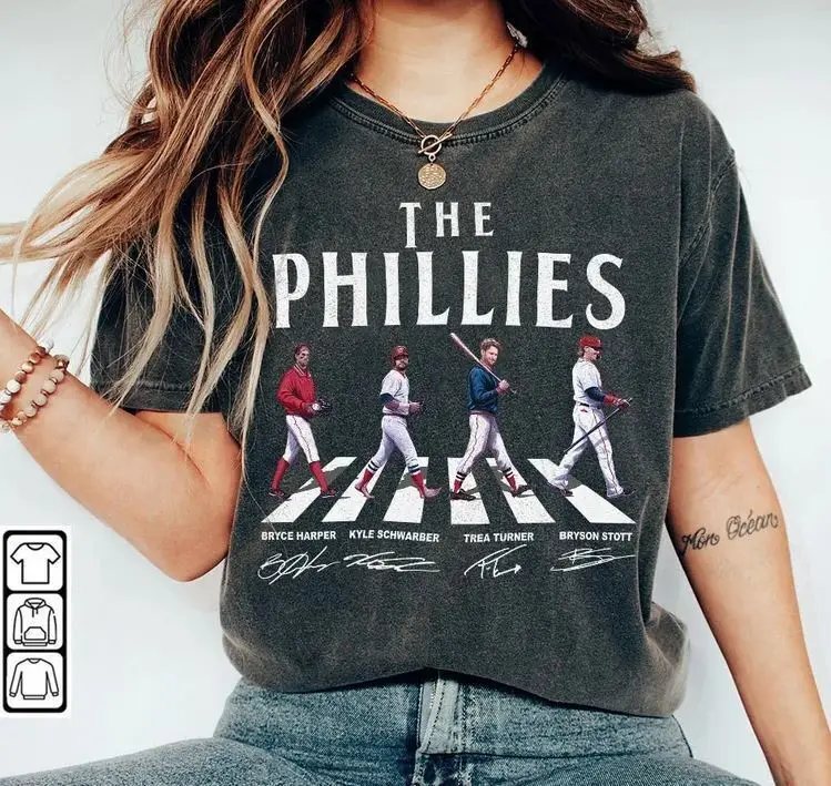 Phillies Walking Abbey Road Signs Maglietta Unisex Da Baseball S-3Xl Dark Heather