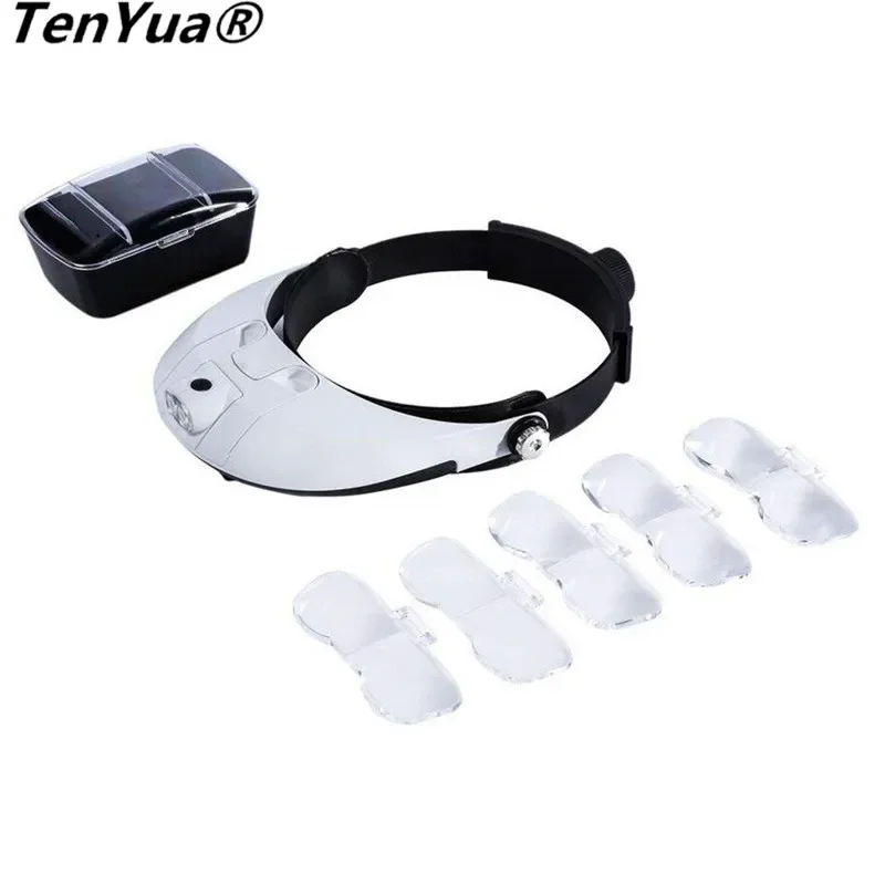 Lente D'Ingrandimento Illuminante Montata Sulla Testa 2Led Lente D'Ingrandimento Occhiali Ingrandimento Microscopio Tascabile Mikroskop Lente