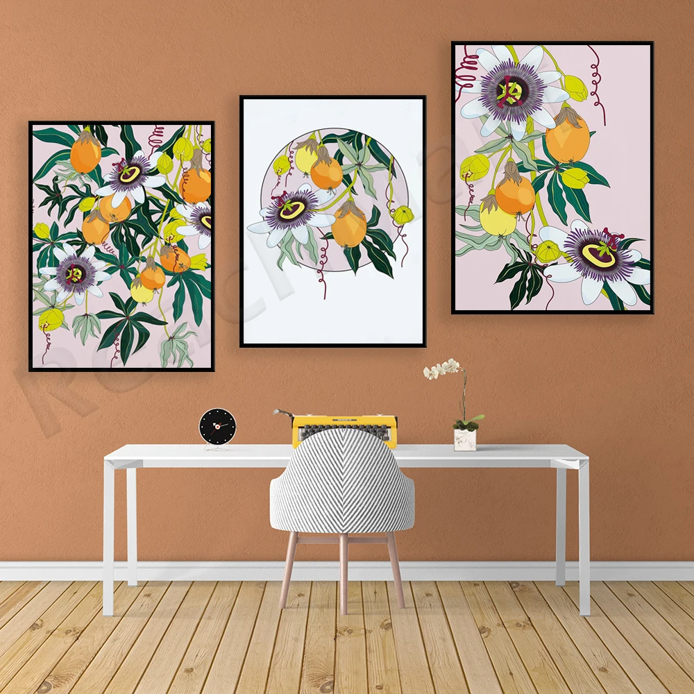Frutto Della Passione Passiflora, Passiflora Con Fiori In Fiore Stampa Artistica Stampa Immagine Botanica Decorazione Poster