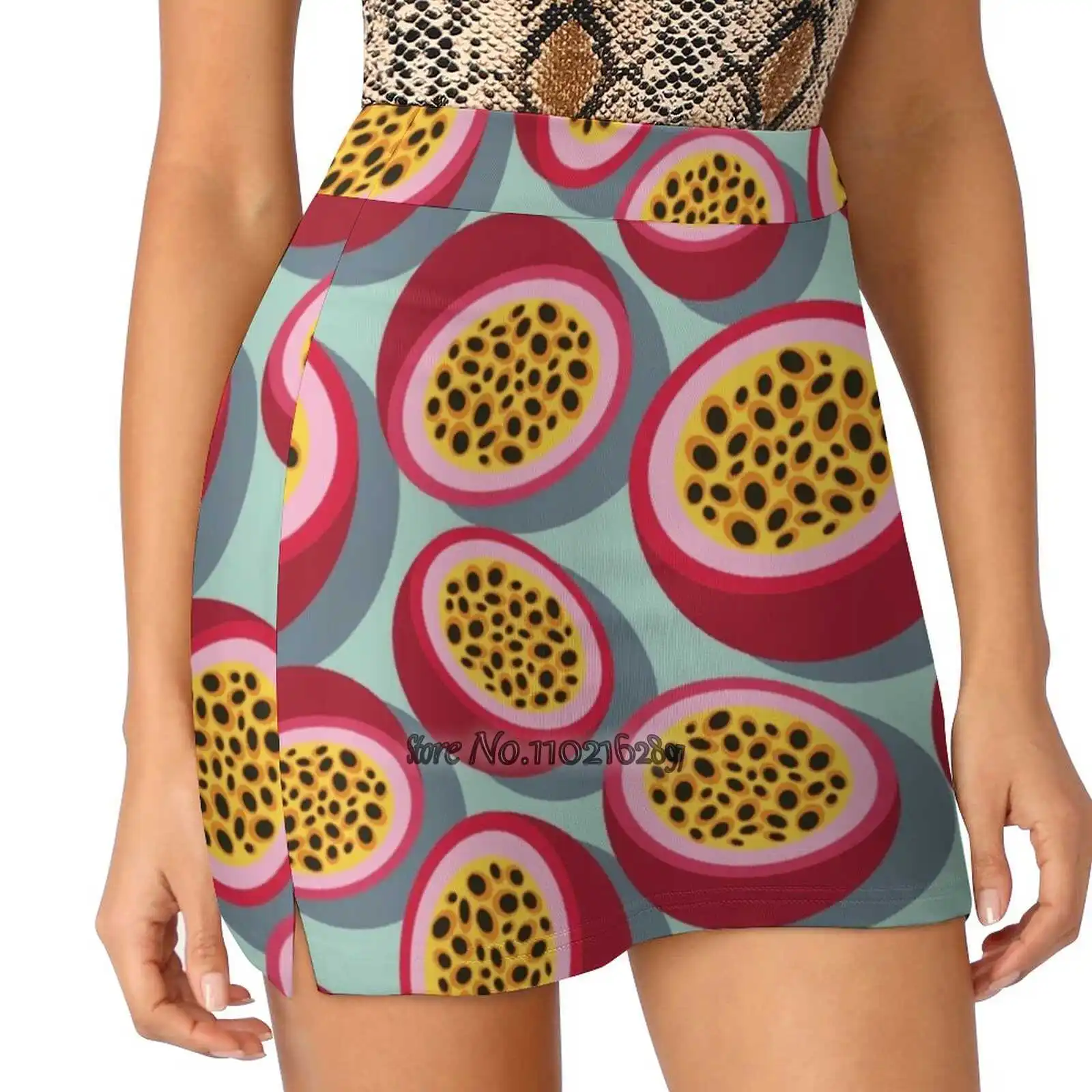 Passion Fruit Trending Fashion Skirt Summer Printed Women Sport Skirts Double-Layer Athletic Pattern Summer Fruit Passion Fruit