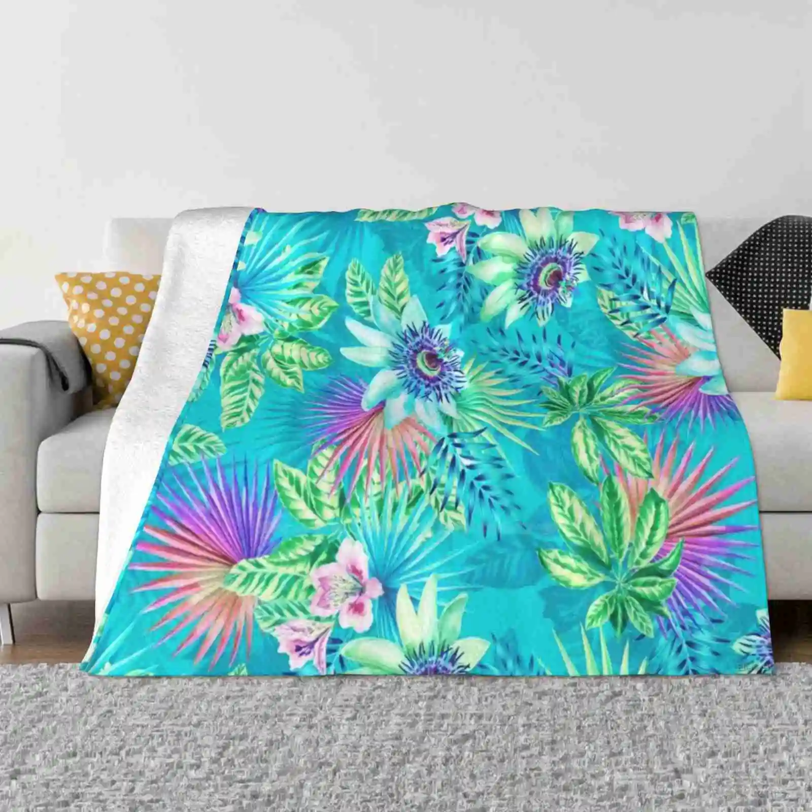 Passion Fruit Soft Warm Throw Coperta Fiori Costumi Da Bagno Floral Orchid Aloha Sunny Botanic Paradise Calathea Garden Trendy