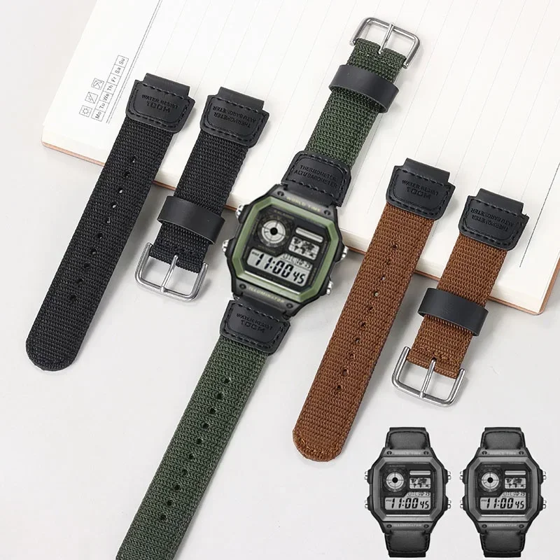 Cinturino Per Orologio In Nylon Da 18Mm Per Casio Ae-1200Wh Mrw-200 Sgw-300 Aq-S810W Aeq-110W Mrw-200H Cinturino Per Orologio Cinturino Sportivo In Te
