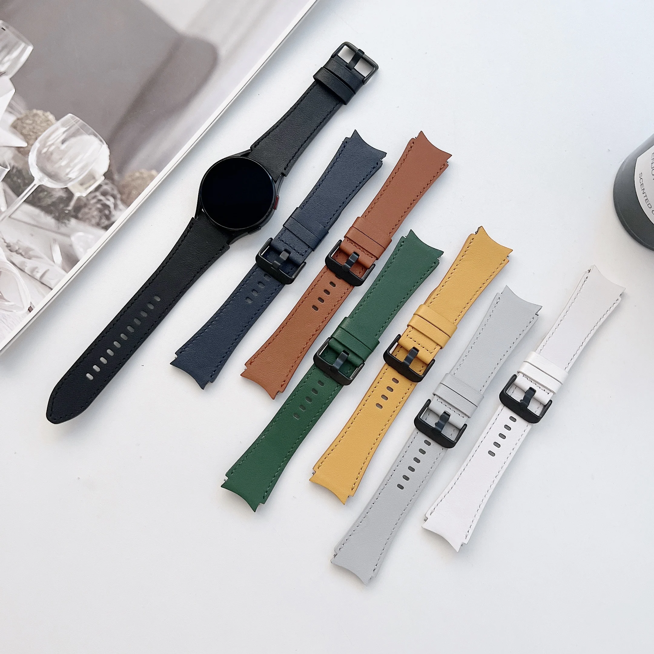 Cinturino In Pelle Per Samsung Galaxy Watch6 Classic 47Mm 43Mm 5 Pro 45Mm Bracciale Cucito A Mano Per Galaxy Watch 6/5/4 44Mm 40Mm