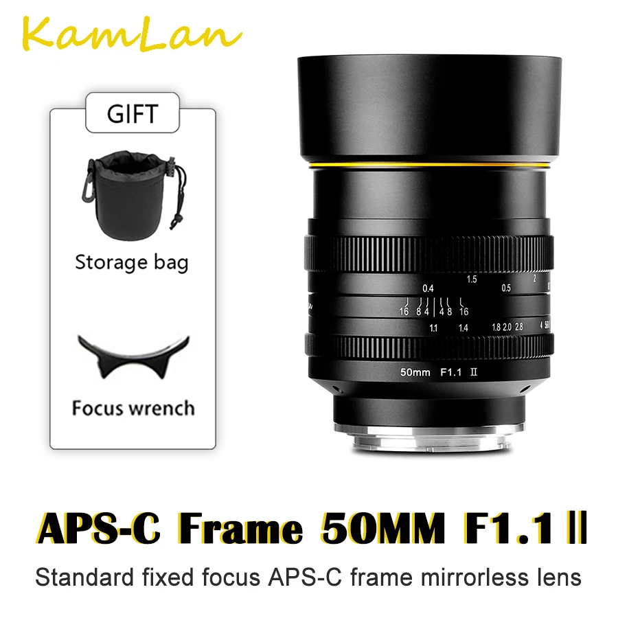 Kamlan 50Mm F1.1 Ii Aps-C Obiettivo Di Messa A Fuoco Manuale Ad Ampia Apertura Per Fotocamere Mirrorless Obiettivo Della Fotocamera Per Canon Sony Fuj