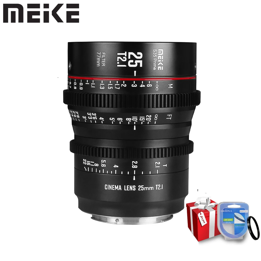 Meike 25Mm T2.1 S35 Prime Cinema Lens Per Canon Ef Mount Camera Cine Videocamera Eos C100 Mark Ii C200 Eos 300 Mark Ii Iii Bmpcc 6