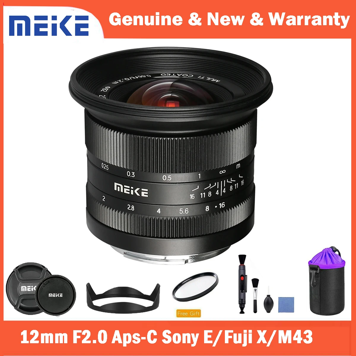 Meike 12Mm F2.0 Aps-C Obiettivo Fisso Ultra Grandangolare Manuale Per Fotocamere Mirrorless Sony E Fujifilm X Panasonic Olympus M43 Mount