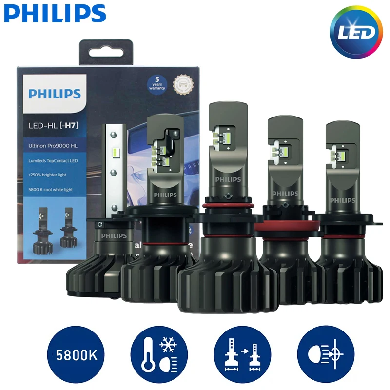 Philips Ultinon Pro9000 H1 H4 H7 Led H8 H11 H16 Hb3 Hb4 H1R2 Faro Dell'Automobile 9005 9006 9012 5800 250% K Bianco Luminoso Ha Condotto Le Lampade Au
