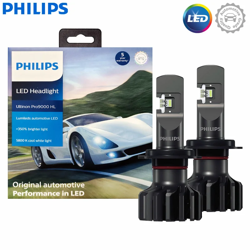 Philips Ultinon Pro9000 Nuovo Gen2 H7 Led + 350% Faro Luminoso Per Auto 5800K Bianco Freddo Con Lampadina Led Lumileds 18W Muslimate, 2X
